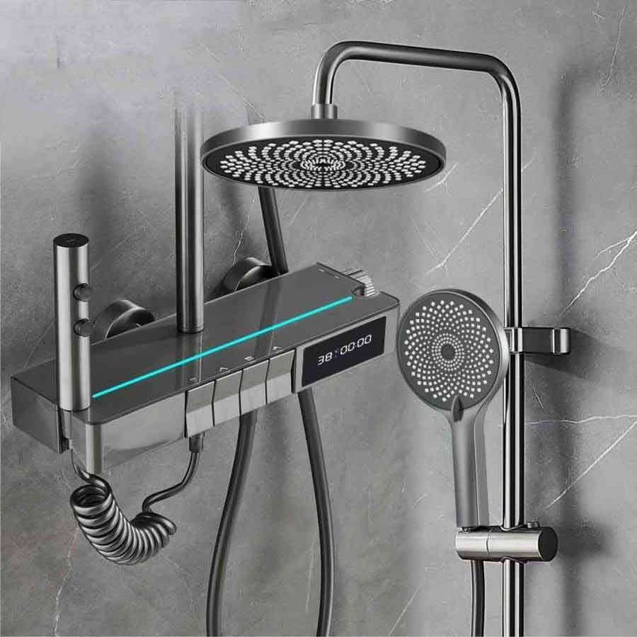 Rain Shower Bathroom Mixer Faucet Gun Gray Piano Key Shower Set Intelligent Valve Core Brass White CLASSIC Muller Round 3 Years