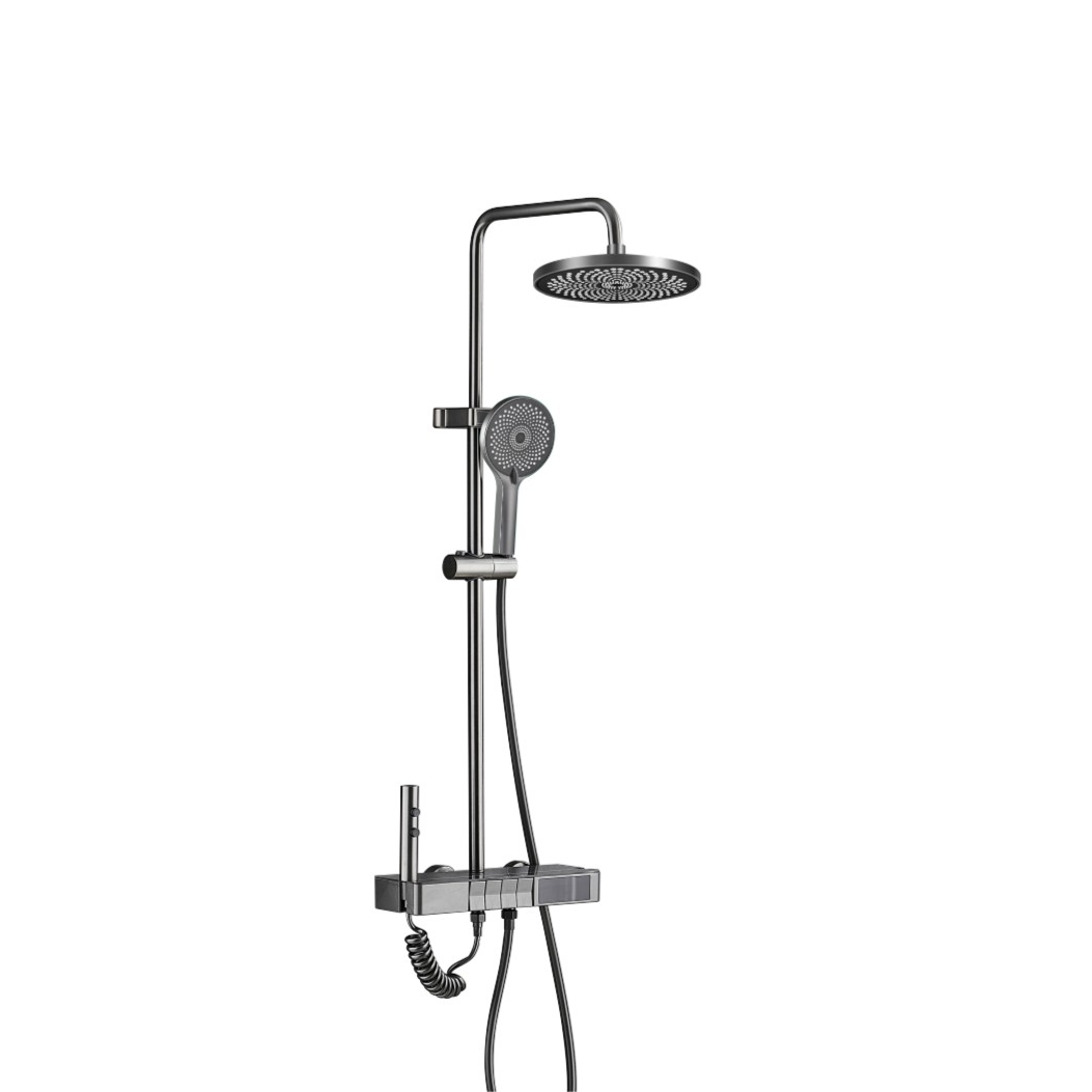 Rain Shower Bathroom Mixer Faucet Gun Gray Piano Key Shower Set Intelligent Valve Core Brass White CLASSIC Muller Round 3 Years