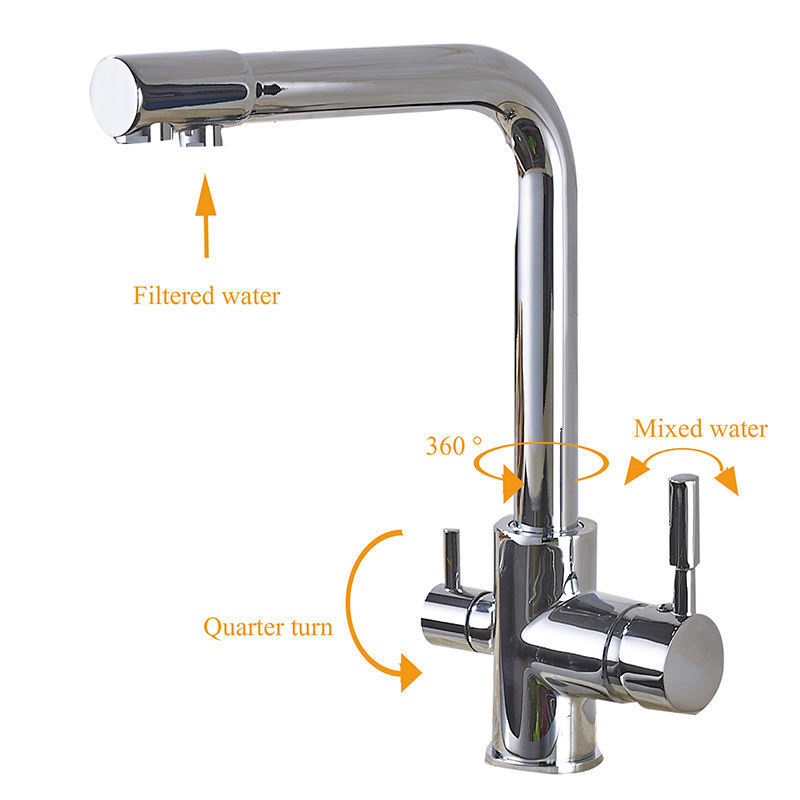 Dual Handle Matt Black Kitchen Faucet Three Way Hot Cold Filtered Water Faucet 3 Way Kitchen Mixer Tap