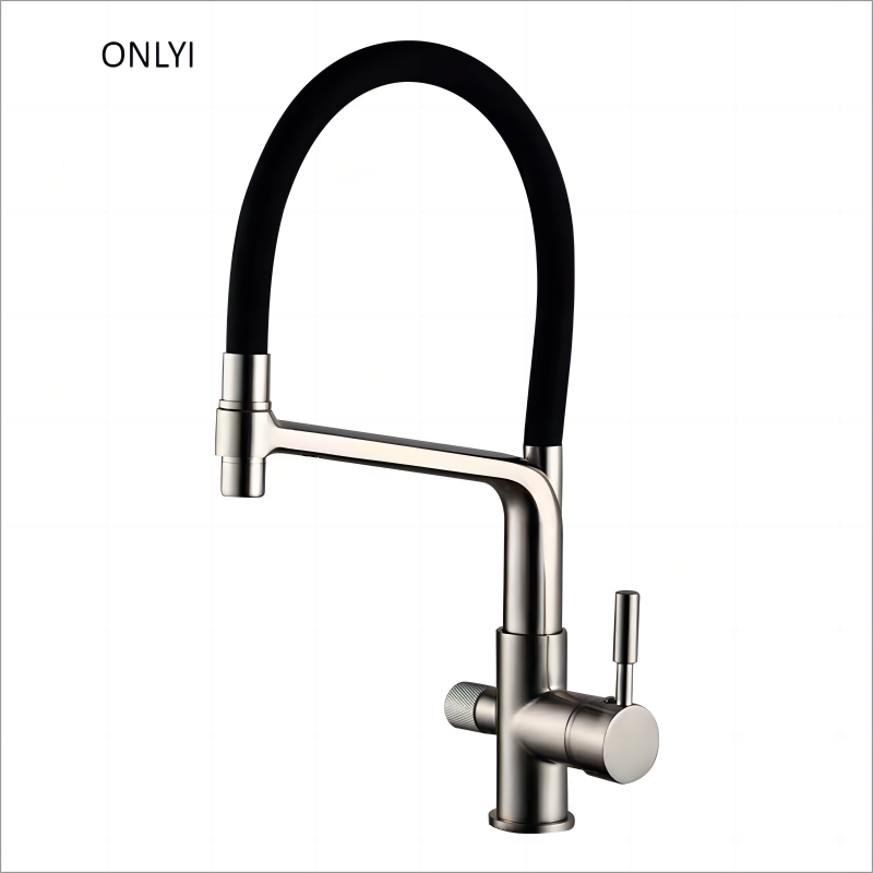 Hot Cold Sink Faucet Modern Ceramic Design Brass Brushed 3 Way Kitchen Faucet