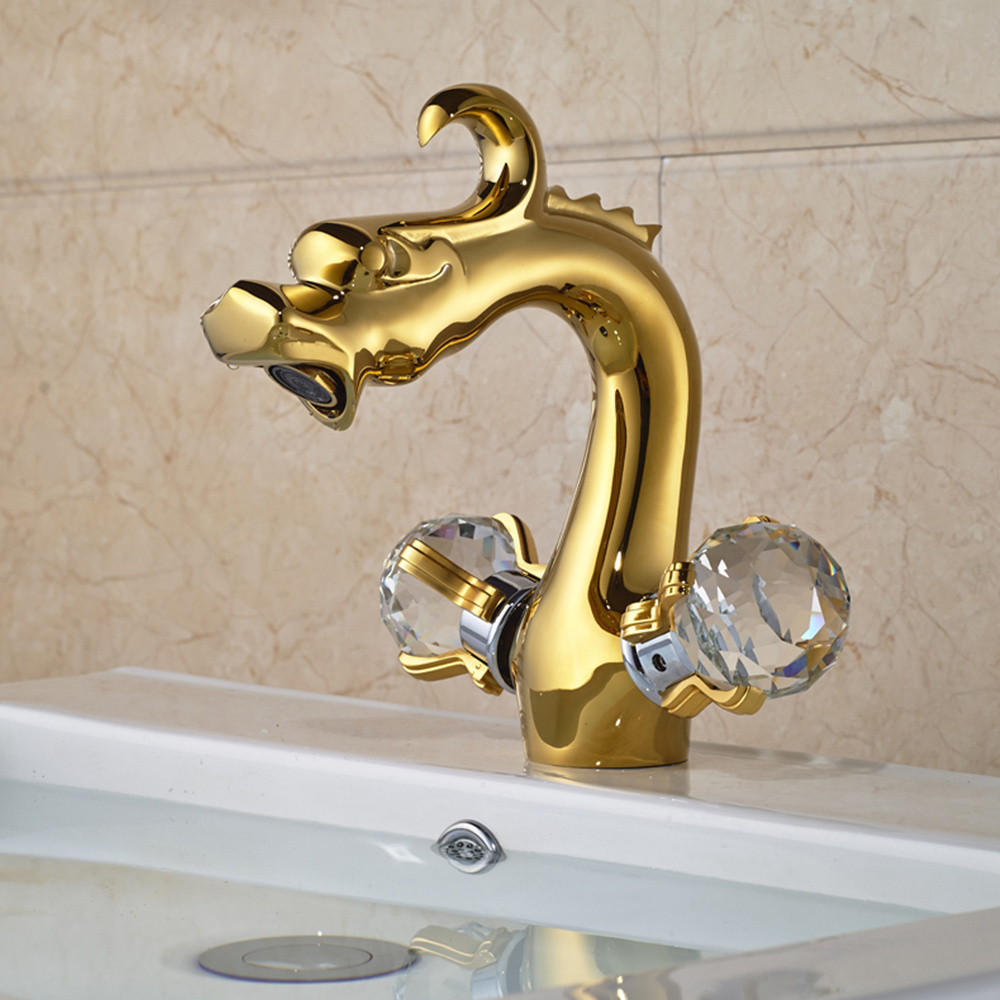 Chrome Dragon Style Bathroom Basin Faucet Vessel Sink Faucet Brass Dual Handle Cold Hot Animal Shape tap Bathroom Mixer Tap