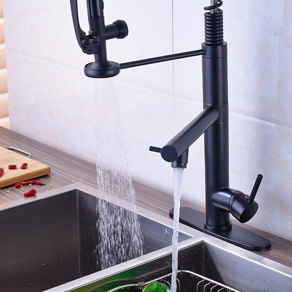 Sturdy Pre Rinse Spring Pull Down Kitchen Sink Faucet Single Handle with Sprayer Black Bronze Pull Out Kitchen faucet