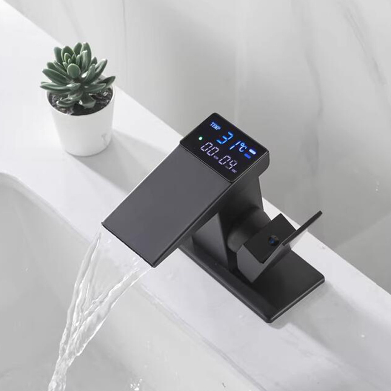 Smart Digital Display Basin Sink Faucet Hot Cold Water Temperature LED Washbasin Waterfall Taps Bathroom Deck Mixers