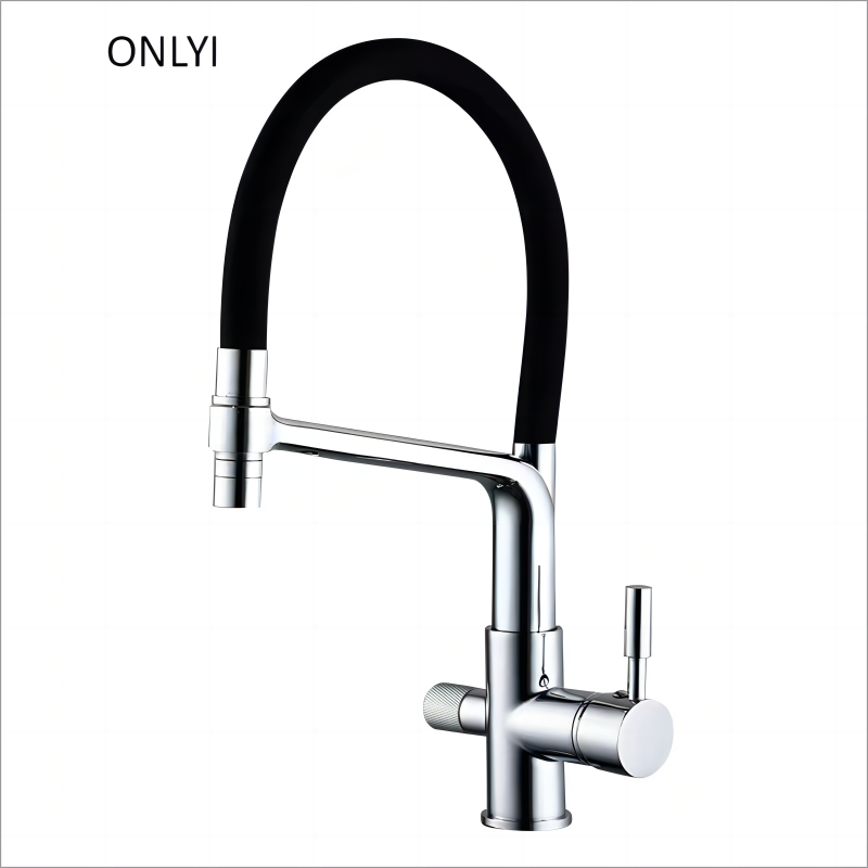 Hot Cold Sink Faucet Modern Ceramic Design Brass Brushed 3 Way Kitchen Faucet