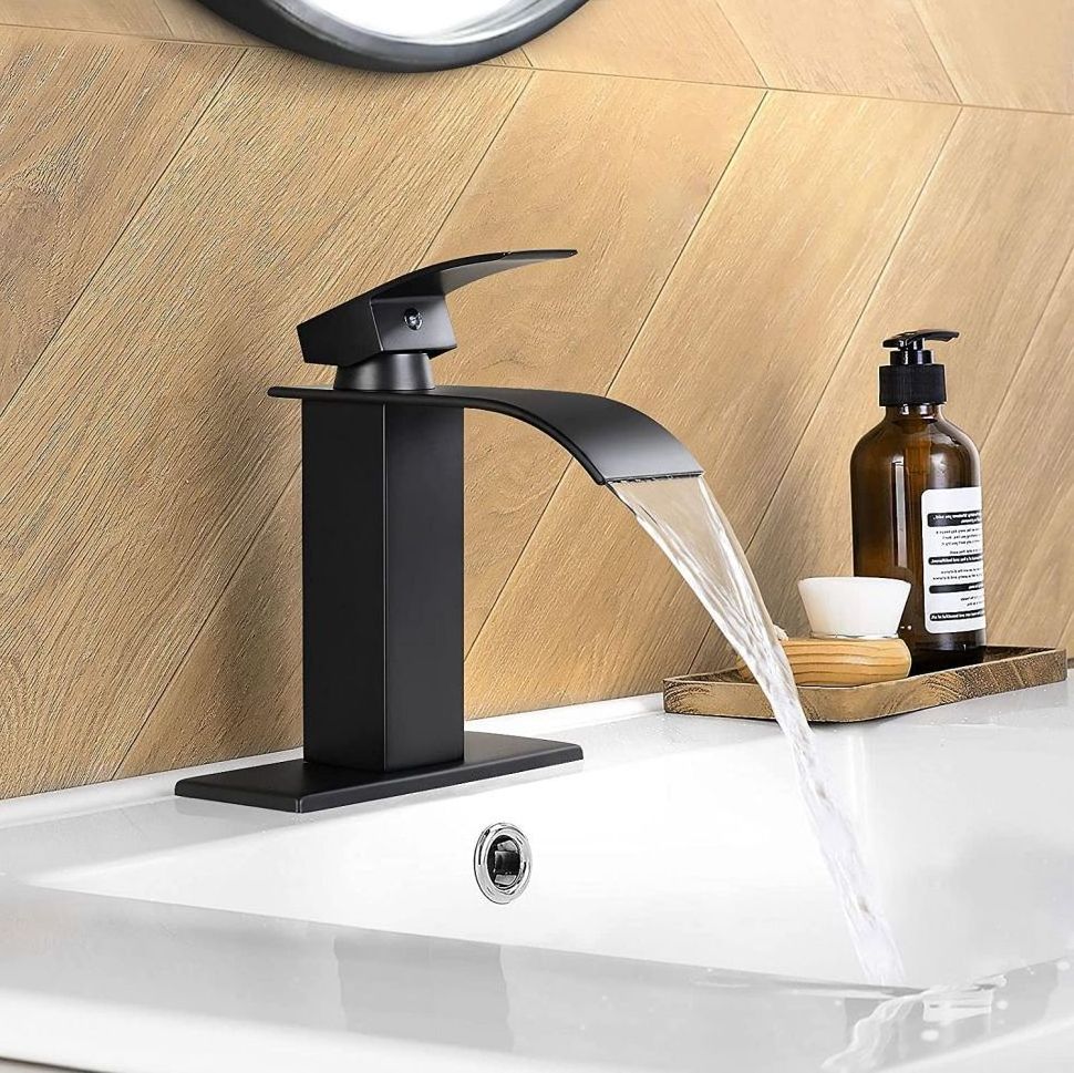 Matte Black Hot And Cold Water Mixer Bathroom Waterfall Basin Faucet Brass