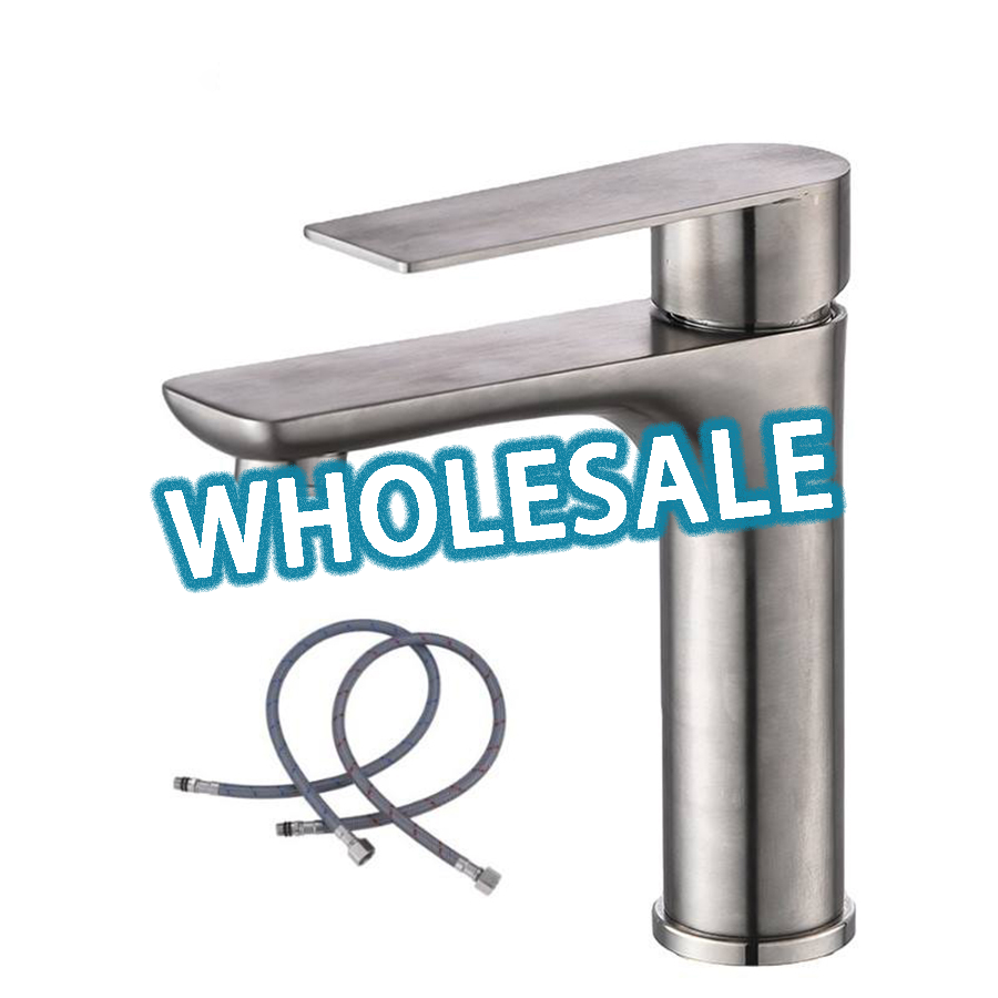 Gun gray flat single hole wash basin hot and cold water mixing valve stainless steel bath basin faucet bath wholesale