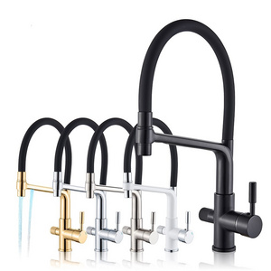 Pure Water Filter Kitchen Faucet Pull Down Filtered Faucets Black Brass Crane Dual Handle Spout Hot Cold Mixer Tap