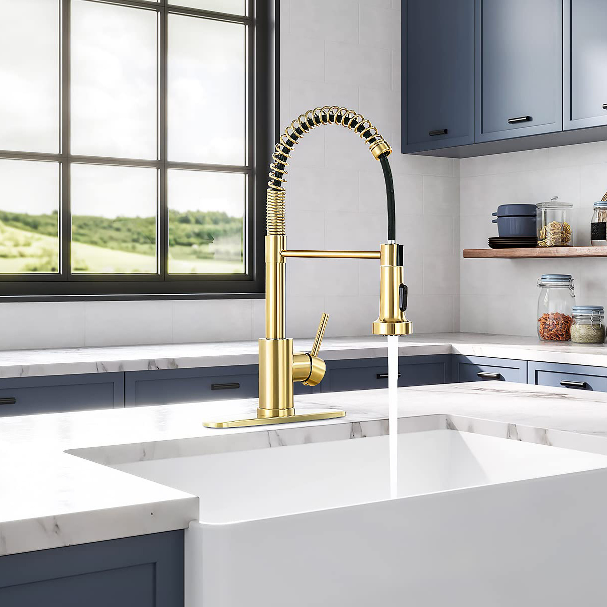 Modern Spring Kitchen Faucet With Pull Out Sprayer Hands-Free Traditional Kitchen Faucet