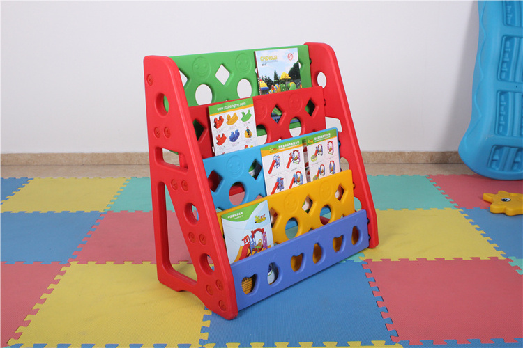 Preschool children bookshelf cartoon picture book shelf kids simple plastic bookcase for sale