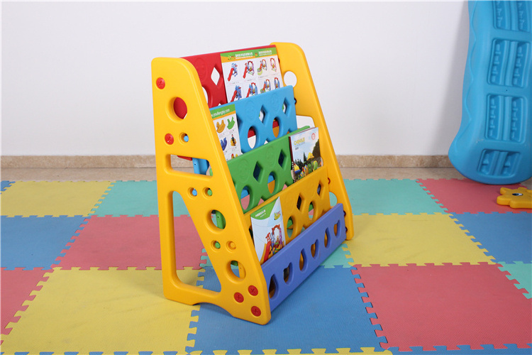 Preschool children bookshelf cartoon picture book shelf kids simple plastic bookcase for sale