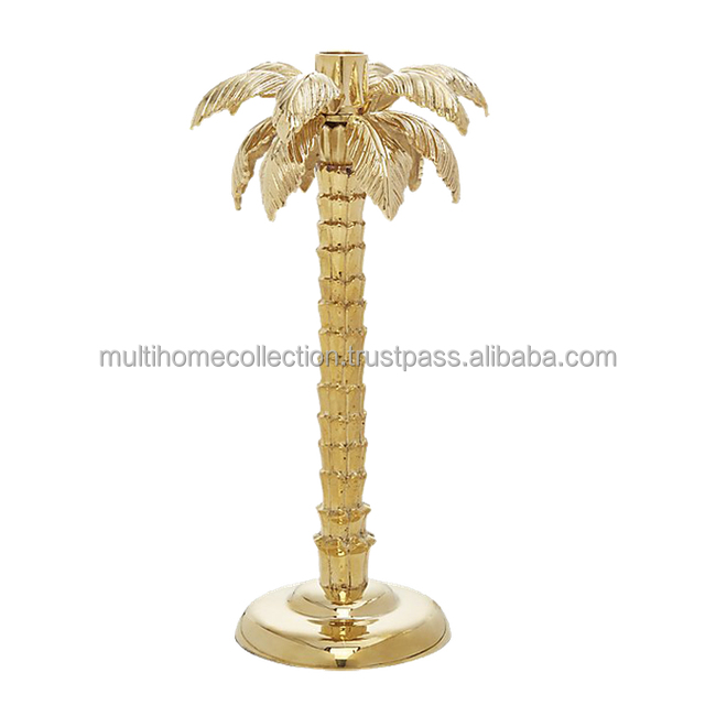 Solid Date Palm tree Design Candle Holder Candlestick Stand Gold Plated American Hotel Dinnerware natural Light Stick Holder