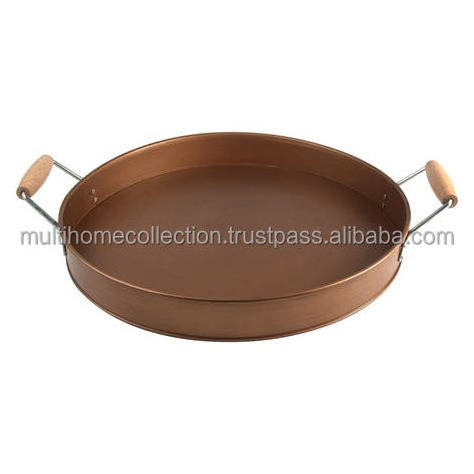 High Standard Garden Tea Juice Coffee Serving Metal Tray High Demanded OEM Customized Antique Serving Round Copper Tray