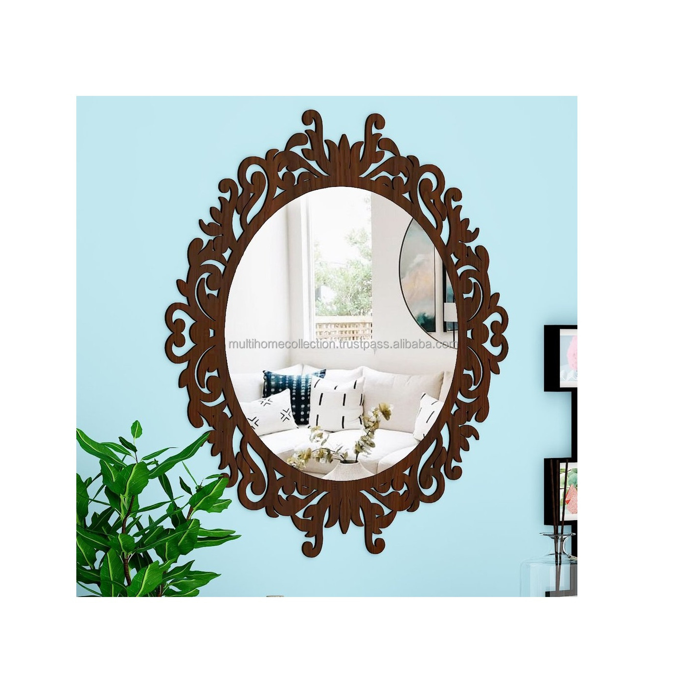 Wholesale Hot Selling Trending Wall Mirror Arts Living Room Scented Scenery Designer Framed Iron Wall Mirror With Logo