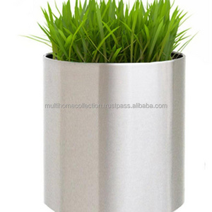 Round Cylindrical Shaped Elegant Planter Countertop Brushed Stainless Steel Metal Planters Flower Pot for Office home