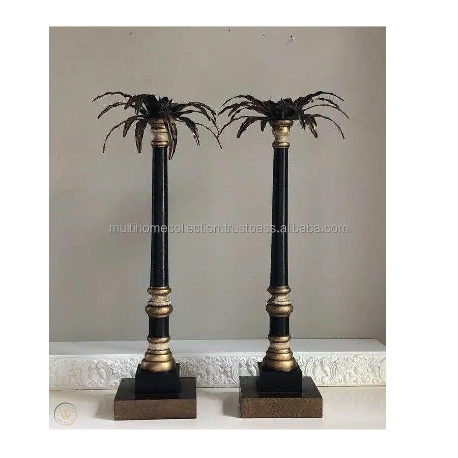 Solid Date Palm tree Design Candle Holder Candlestick Stand Gold Plated American Hotel Dinnerware natural Light Stick Holder