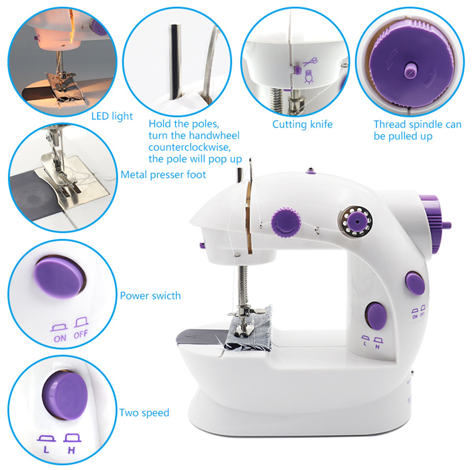 202 professional domestic home portable domdestica electric mini overlock sewing machine household light with expander board