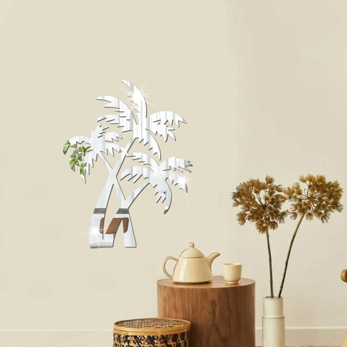 Factory Unique 3D Coconut Tree Mirror Acrylic Wall Stickers for Home for Living Rooms and Restaurants Decoration