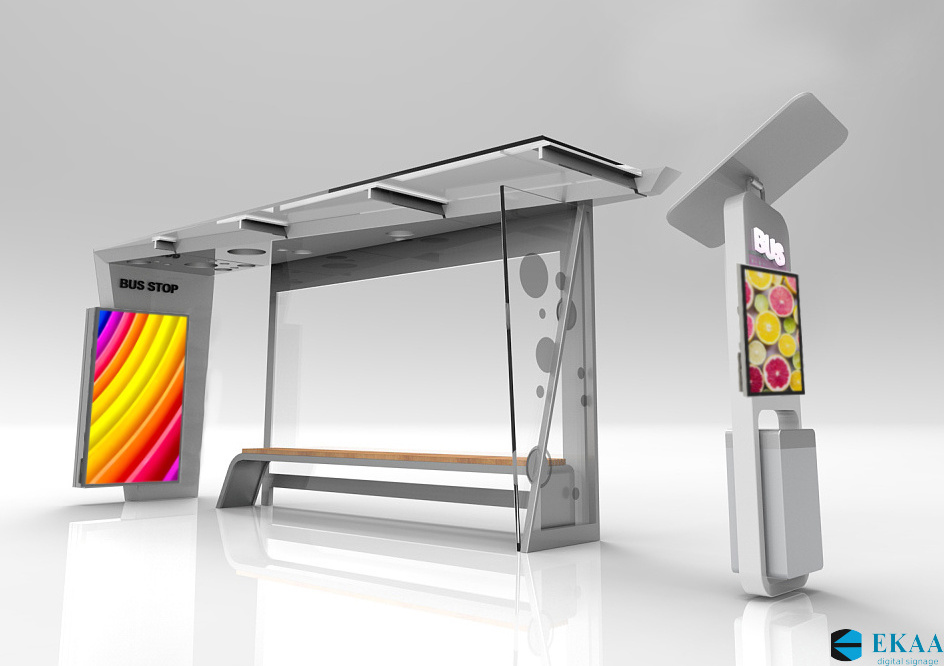 Outdoor Street Public Advertising Equipment Creative Bus Stop Bus Shelter with Qlcd advertising board