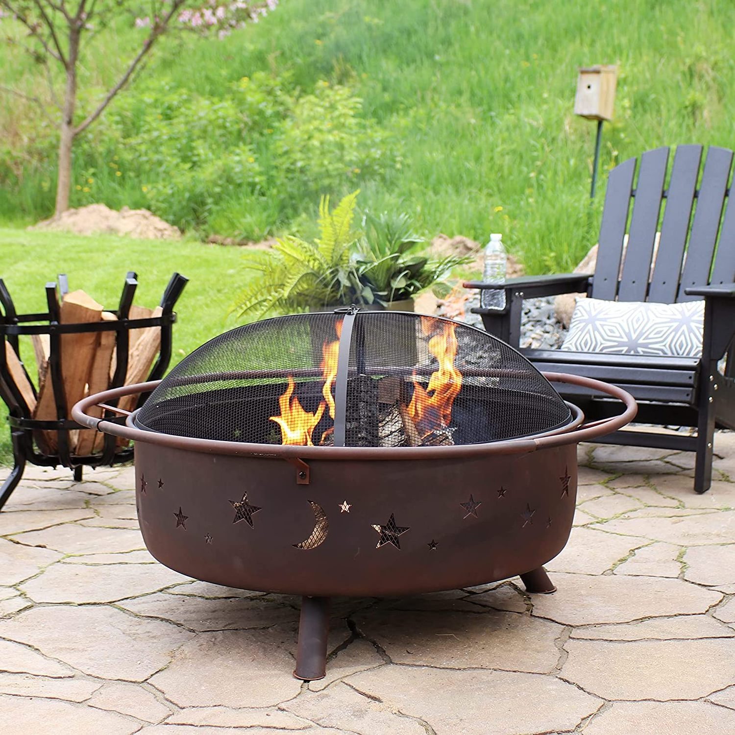 Moon Star Outdoor Backyard Heavy Duty Metal Large Bonfire Wood Burning Portable Hollow Out Brazier Fire Pit For Garden Outside