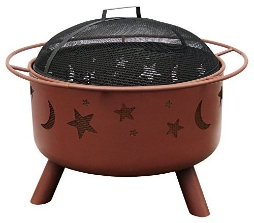 Round Metal Firepit  Wood Burning Pit Includes Spark Screen and Log Poker