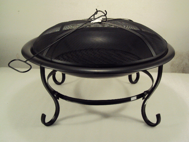 Round Metal Firepit  Wood Burning Pit Includes Spark Screen and Log Poker