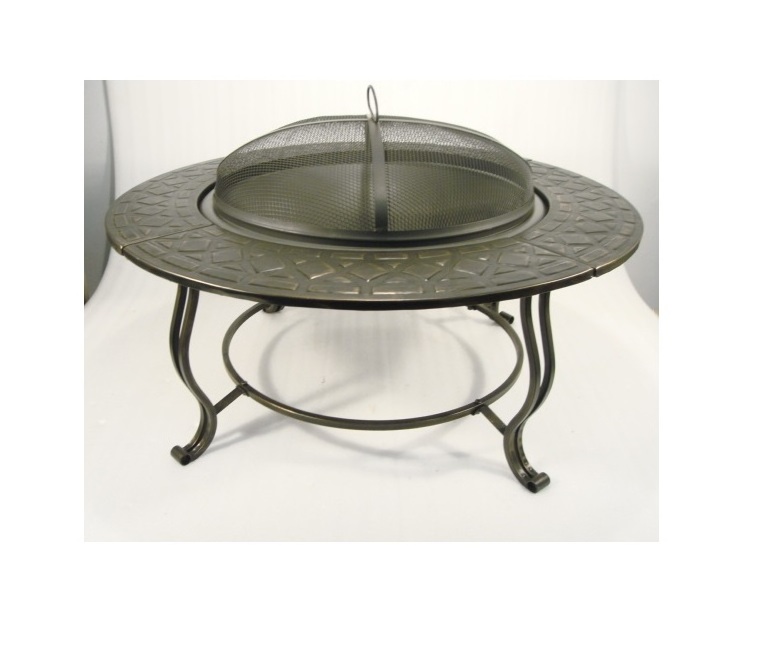 Round Metal Firepit  Wood Burning Pit Includes Spark Screen and Log Poker