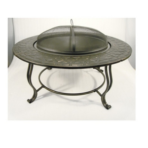 Round Metal Firepit  Wood Burning Pit Includes Spark Screen and Log Poker