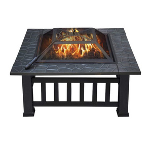 Outdoor Metal Firepit Square Table Backyard Patio Garden Stove Wood Burning Fire Pit with Spark Screen Log Poker and Cove