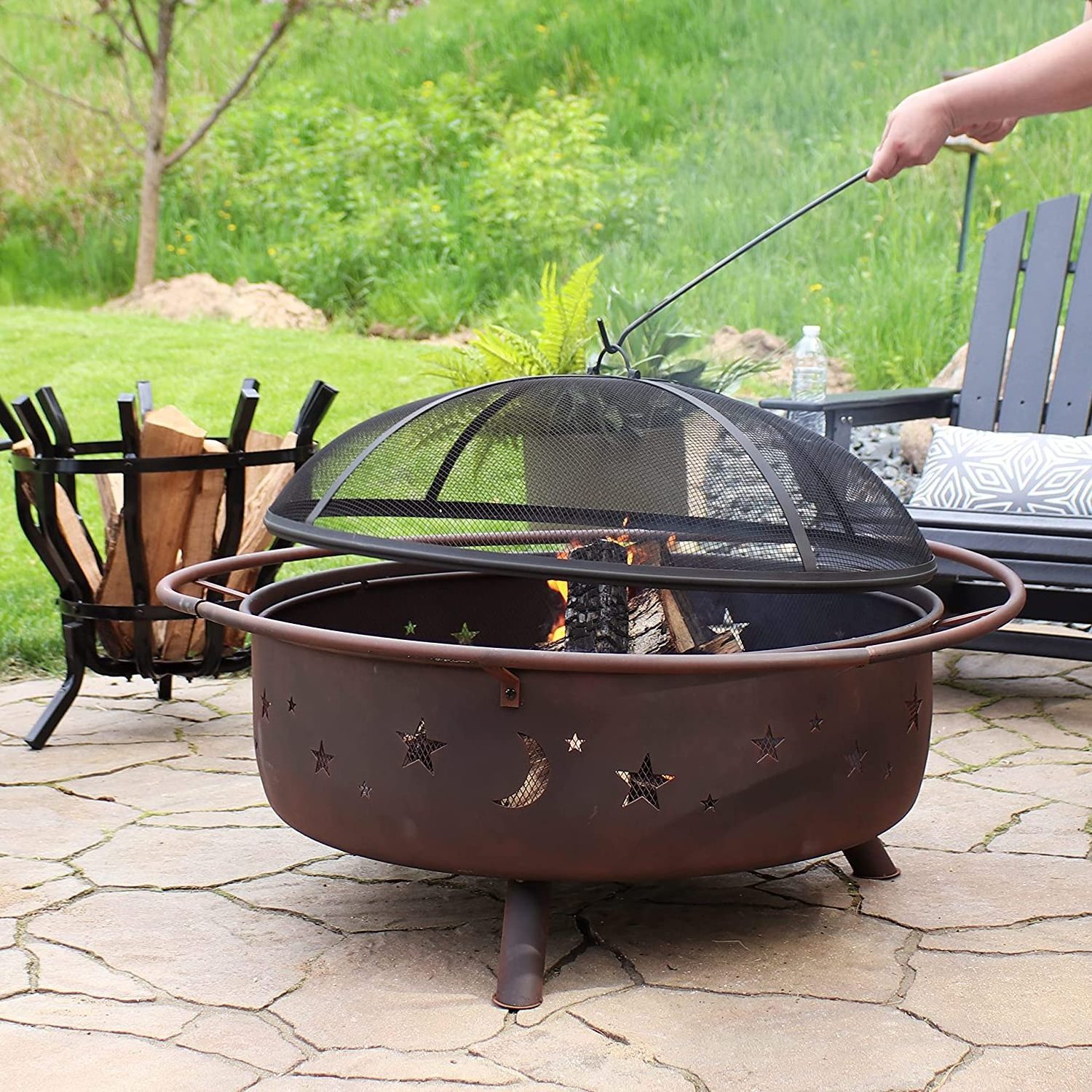 Moon Star Outdoor Backyard Heavy Duty Metal Large Bonfire Wood Burning Portable Hollow Out Brazier Fire Pit For Garden Outside