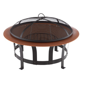 Round Outdoor Patio Fire Pit Wood Log Burning Heater With Poker, Grate