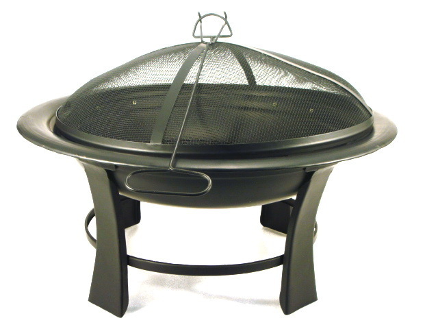 High Quality Metal Black Fire Pit Round Bowl With Mesh Lid Cover and Poker Stick For Outdoor Decor