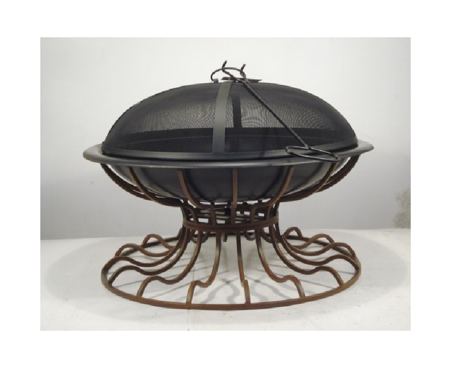 great quality fire pit black net lid and heat resistance fire bowl with mat brown base For Outdoor decoration