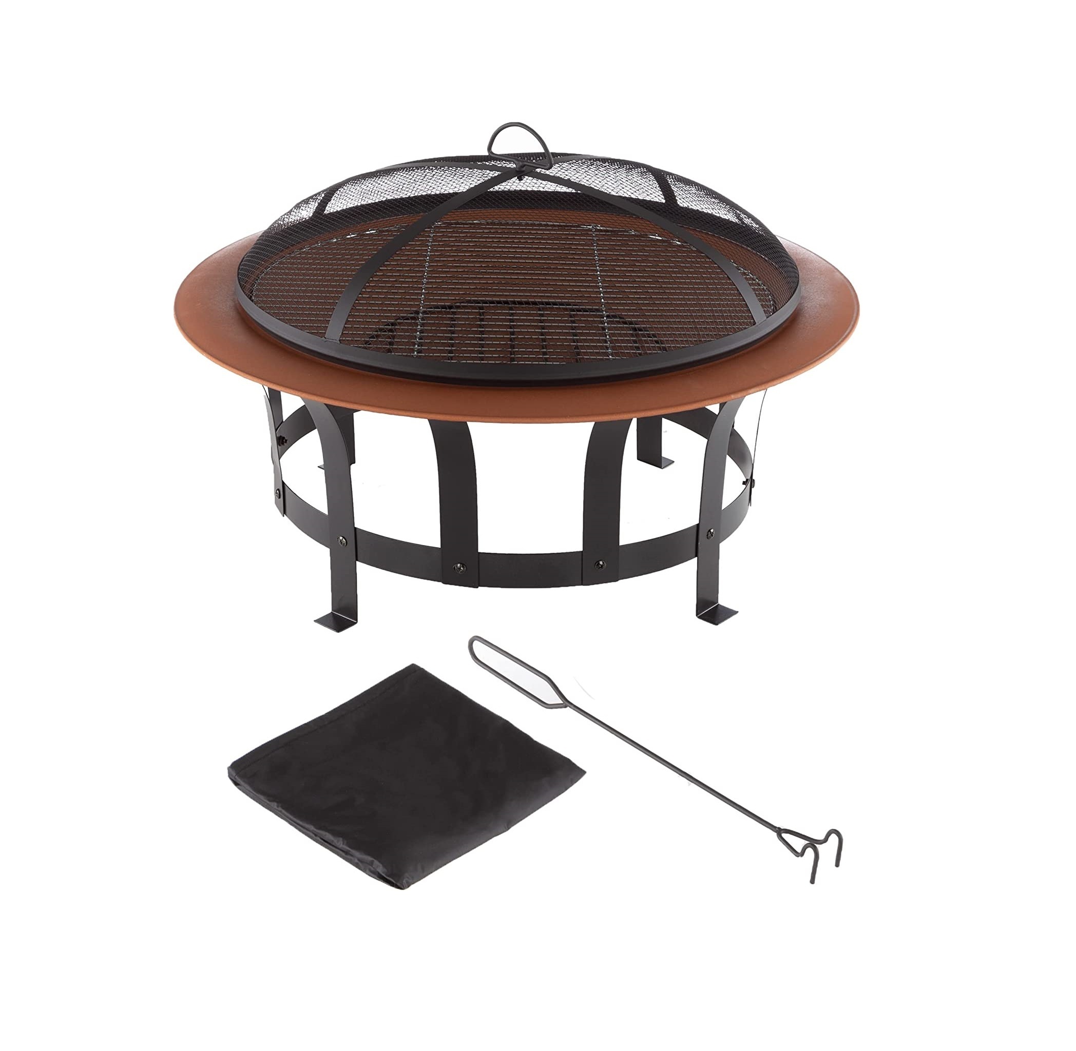 Round Outdoor Patio Fire Pit Wood Log Burning Heater With Poker, Grate