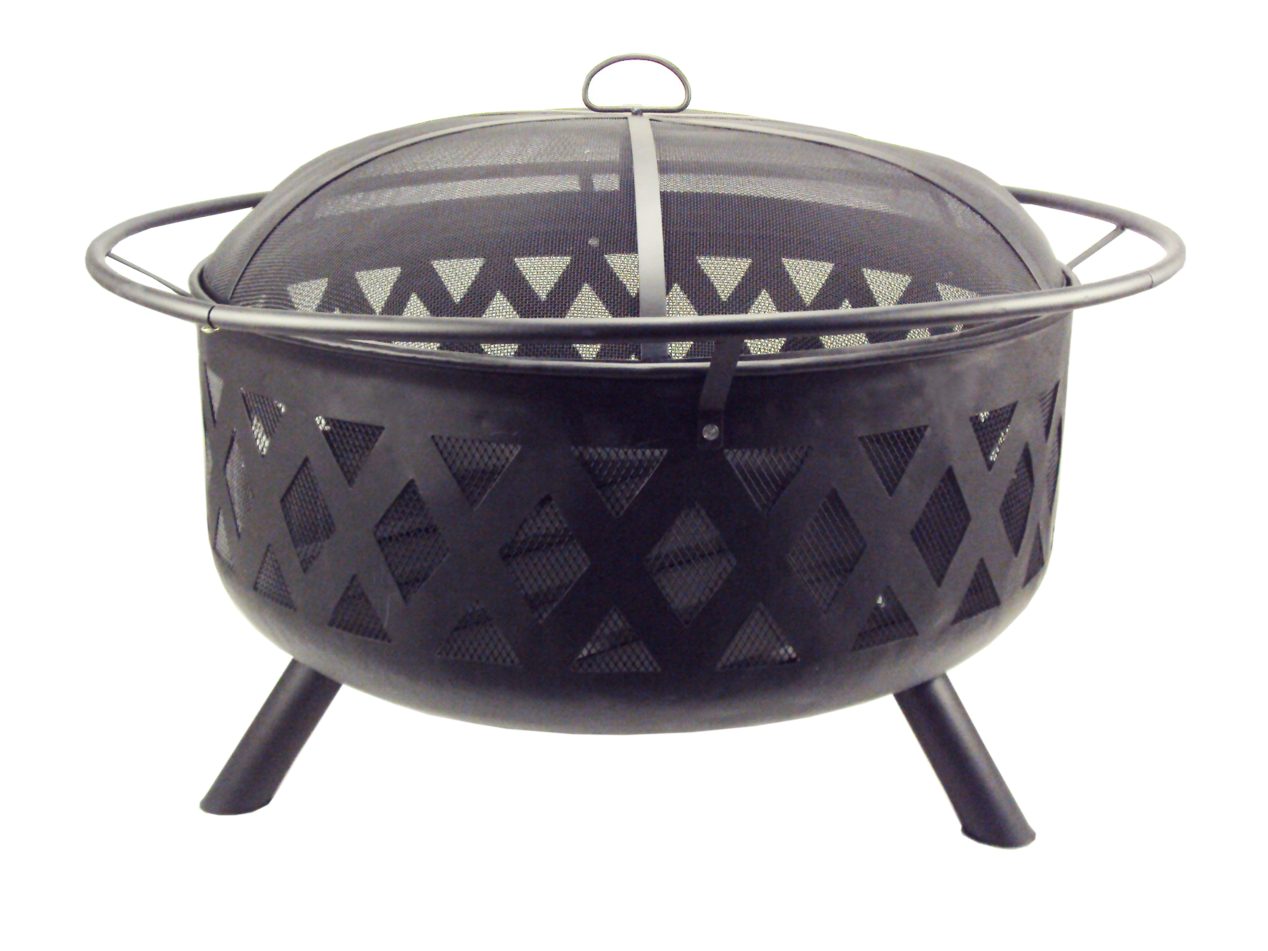 High Quality Metal Black Fire Pit Round Bowl With Mesh Lid Cover and Poker Stick For Outdoor Decor