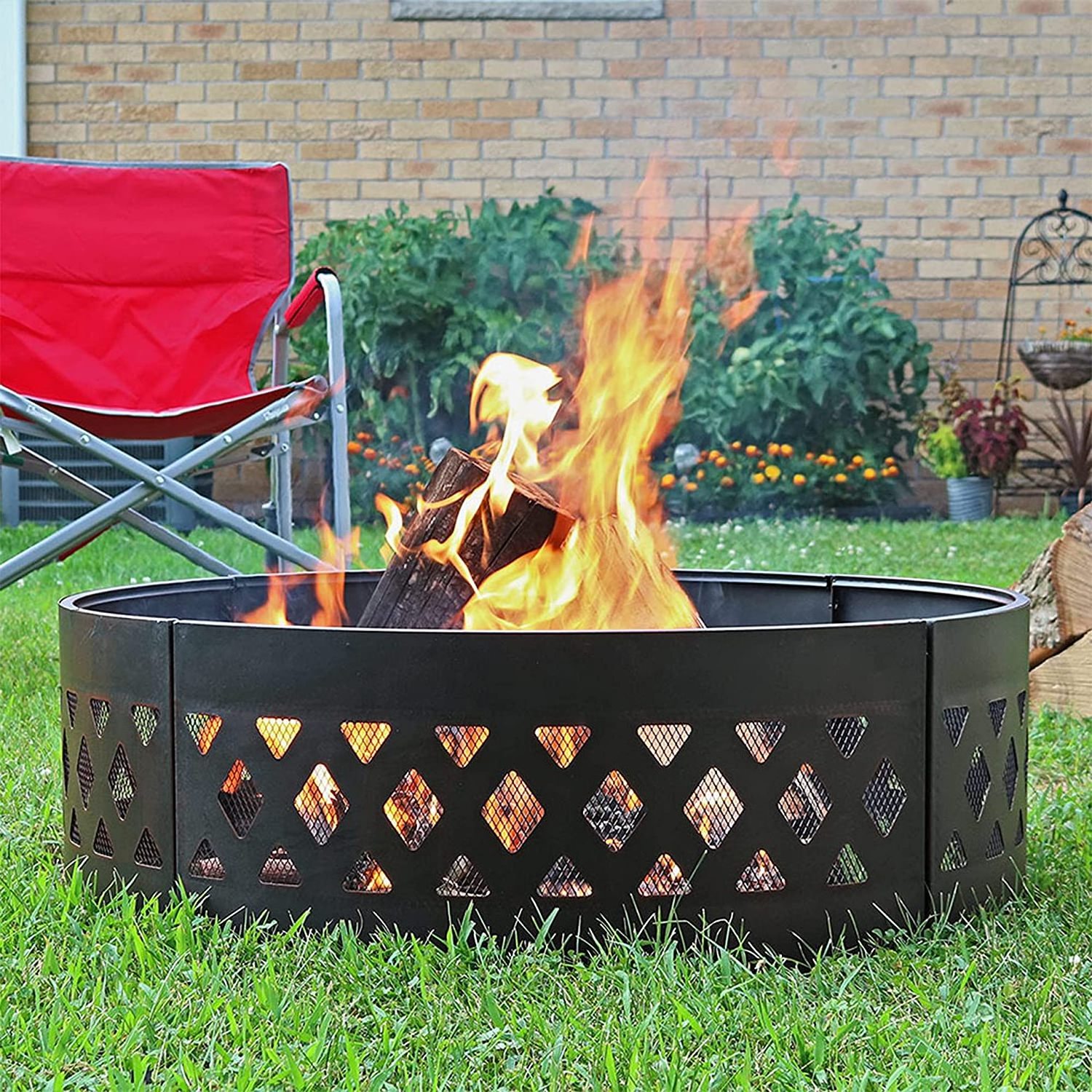 Heavy Duty Wood Burning Fire Pit Campfire Ring with Cooking Grate and Fire Poker 36 Inch Outdoor Camping Fire pit