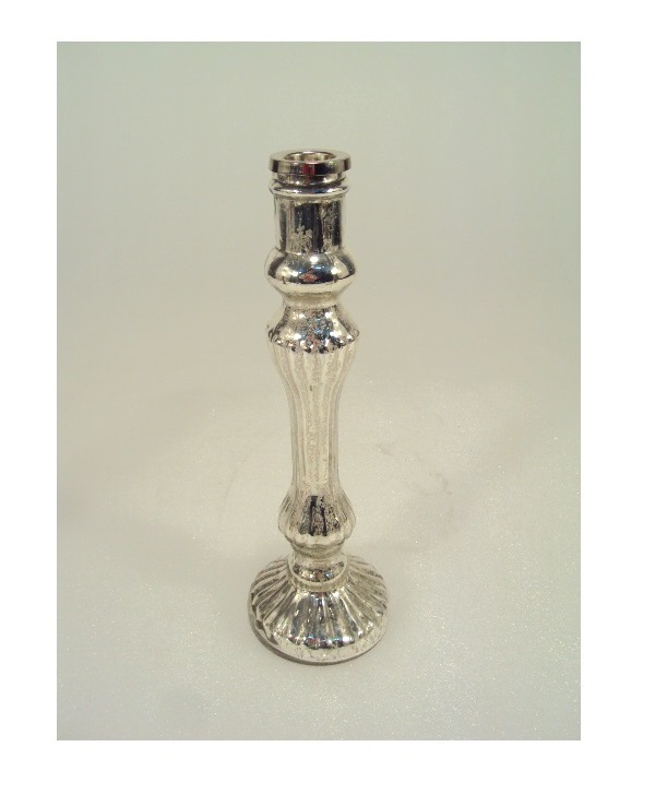 Silver Mercury Glass Mirrored Antique  Tapered Candle Holder