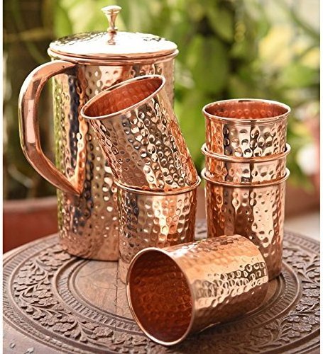 100 % Pure Handmade Copper Jug with Handle/Pure Copper Pitcher By Mhc