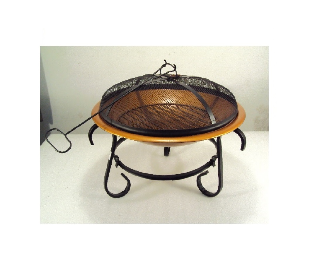 Premium Quality Iron Round Fire Pit Bowl With Iron Stand and Poker Stick Smash Lid For Outdoor Use