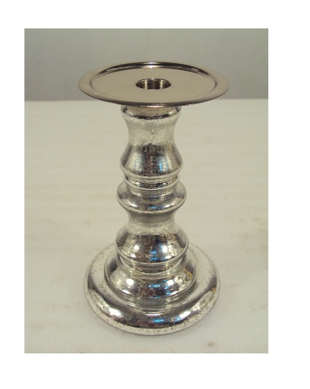 Silver Mercury Glass Mirrored Antique  Tapered Candle Holder