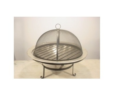 Great Quality Copper Round Bowl Fire Pit, Firepit with Black Base, Poker, & Mesh Screen Lid For Outdoor Use