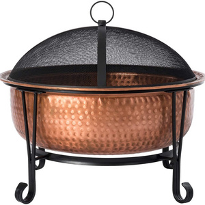 100 % Pure Copper Hammered Bowl With Iron Stand Fire Pit