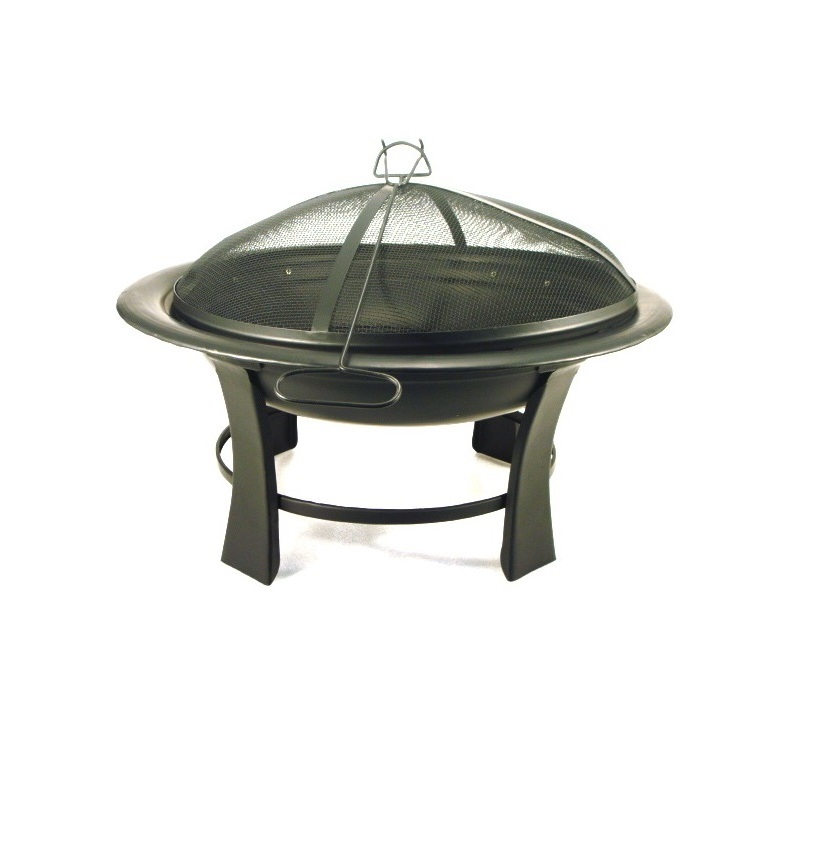 Metal Iron Large Black Fire Pit With Lid & Metal Poker Stick For Outdoor Improvement