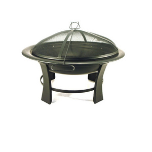 Metal Iron Large Black Fire Pit With Lid & Metal Poker Stick For Outdoor Improvement