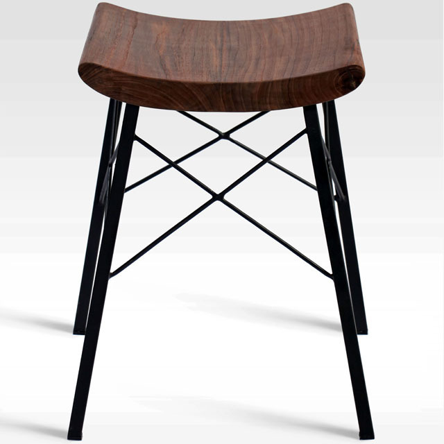 Modern Design Solid Teak Wood Bar Stool Chair Wooden with Metal Leg for Wholesale