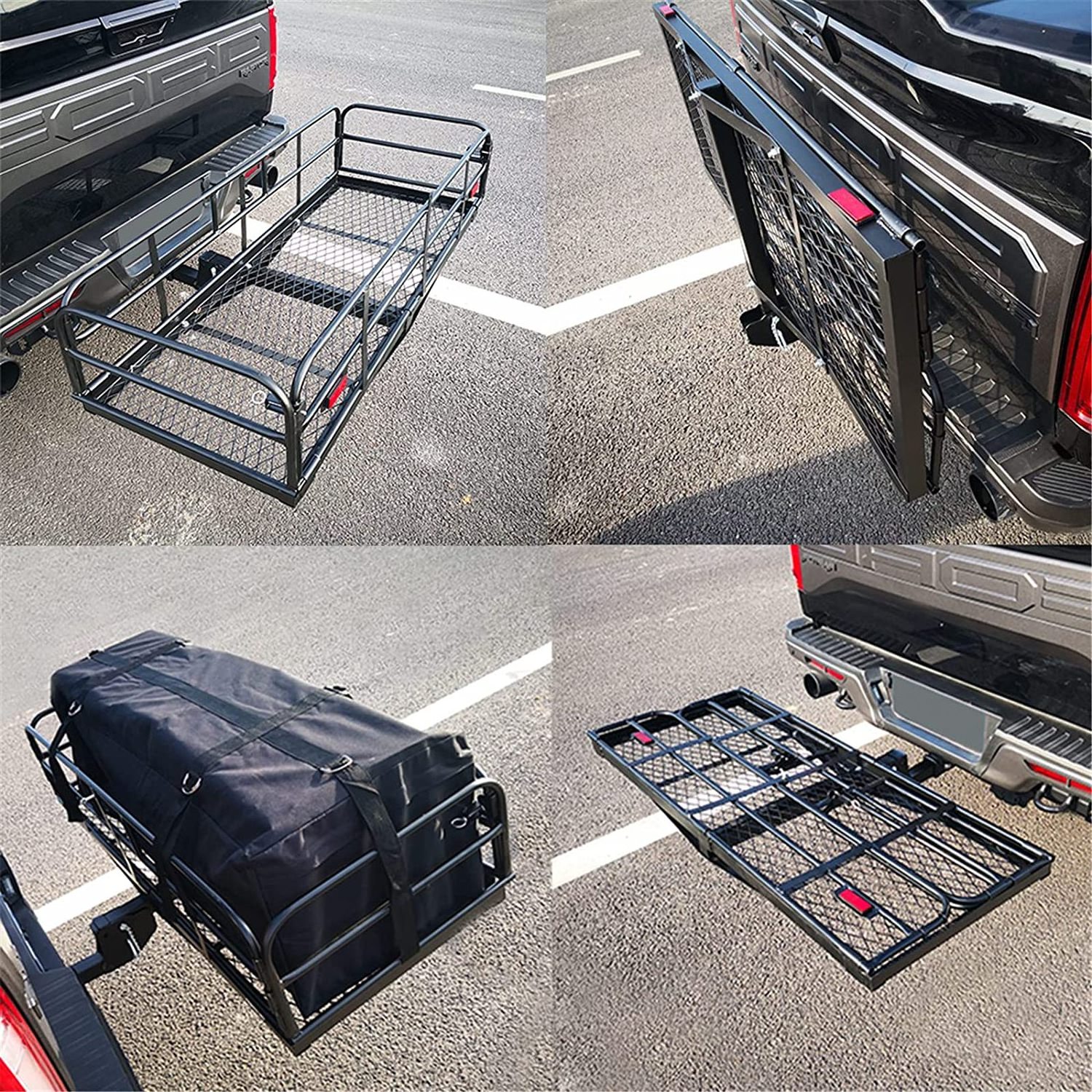 Heavy Duty Hitch Mount Cargo Carrier Folding Cargo Rack Rear Luggage Basket for Car SUV Camping Traveling