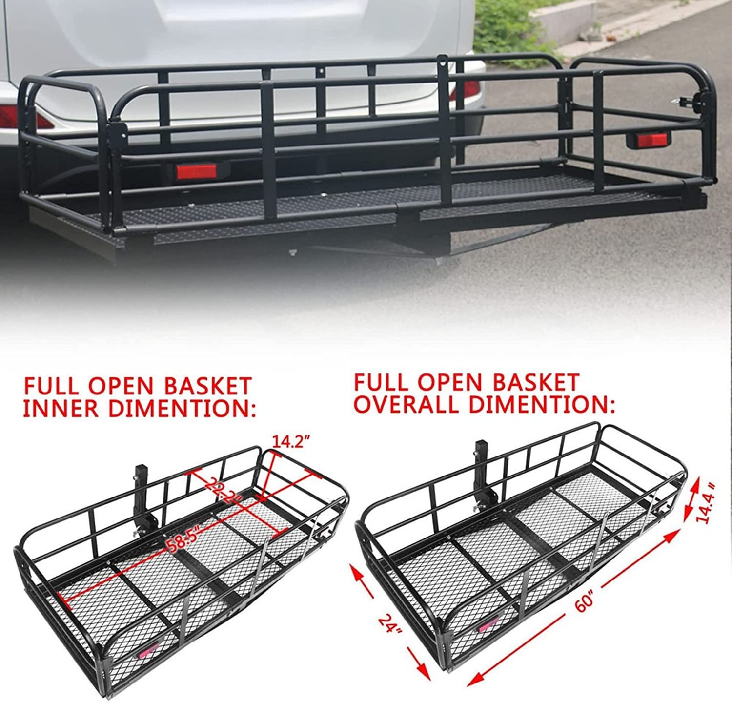 Heavy Duty Hitch Mount Cargo Carrier Folding Cargo Rack Rear Luggage Basket for Car SUV Camping Traveling