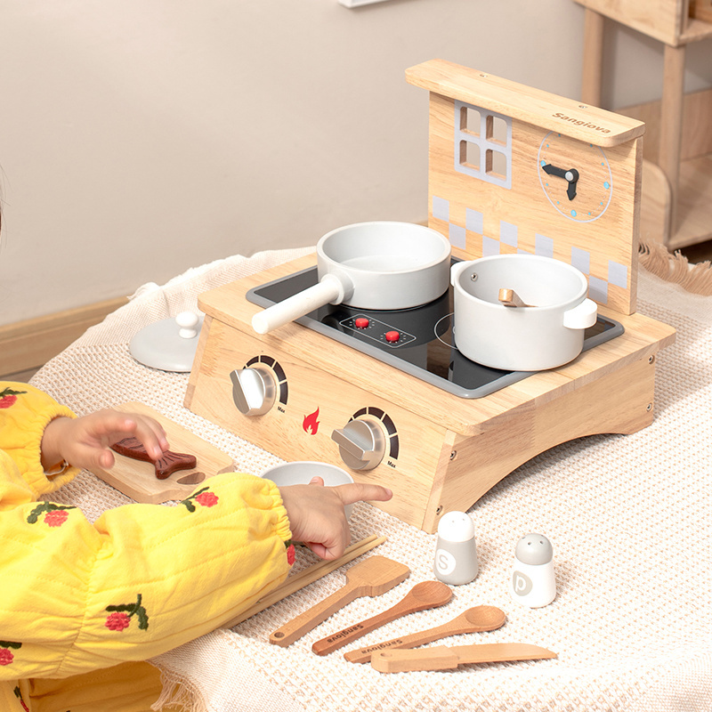 Mumoni  hot sale pretend play set cooking kitchen toy wooden pretend gas stove for kids