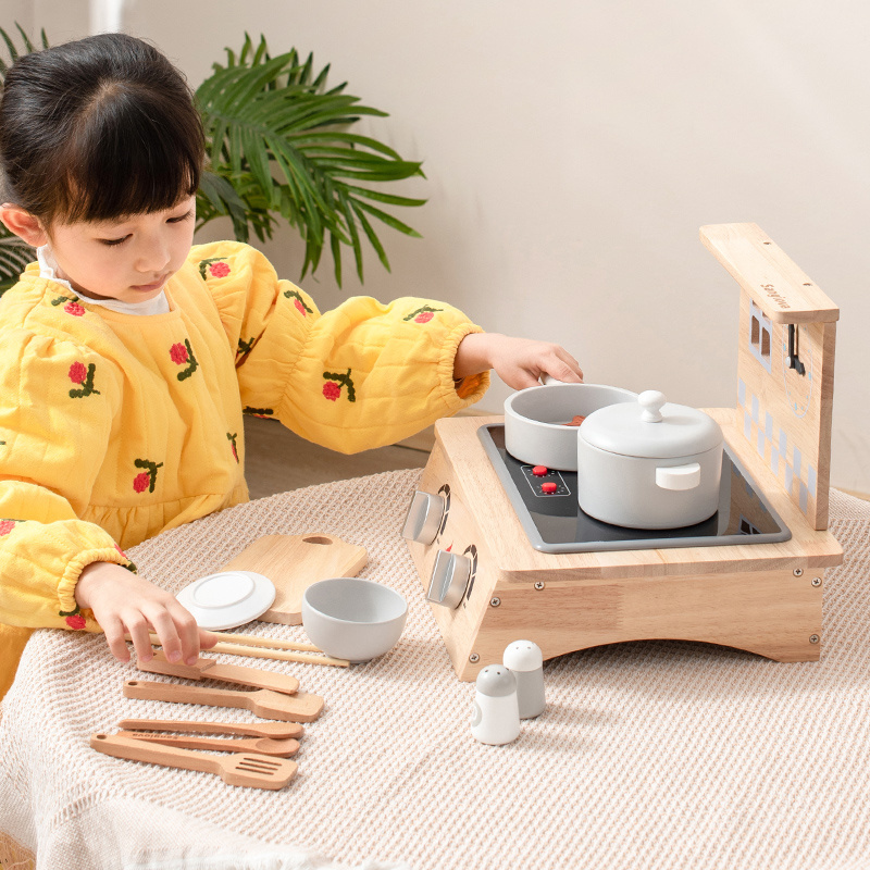 Mumoni  hot sale pretend play set cooking kitchen toy wooden pretend gas stove for kids