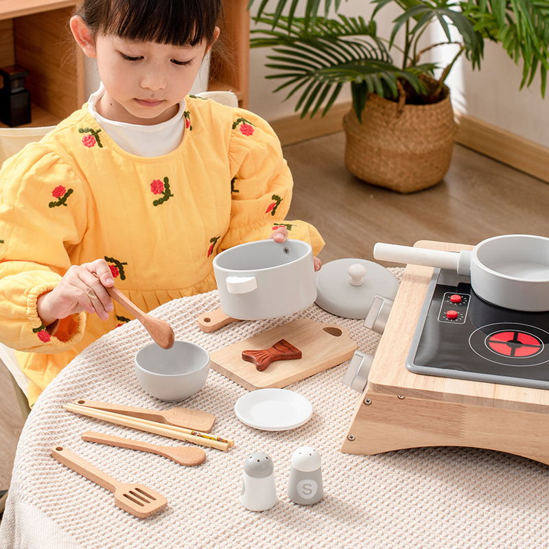 Mumoni  hot sale pretend play set cooking kitchen toy wooden pretend gas stove for kids