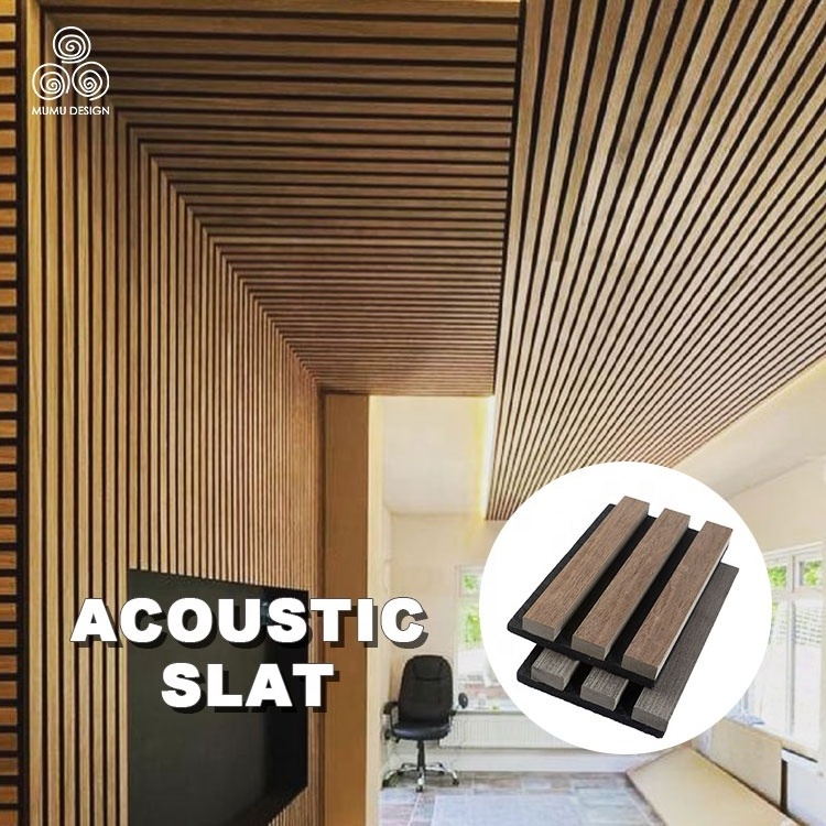 MUMU Classroom Ceiling Suspended and Wall Sound Insulation Black Akupanel Wood Slat Acoustic Panels